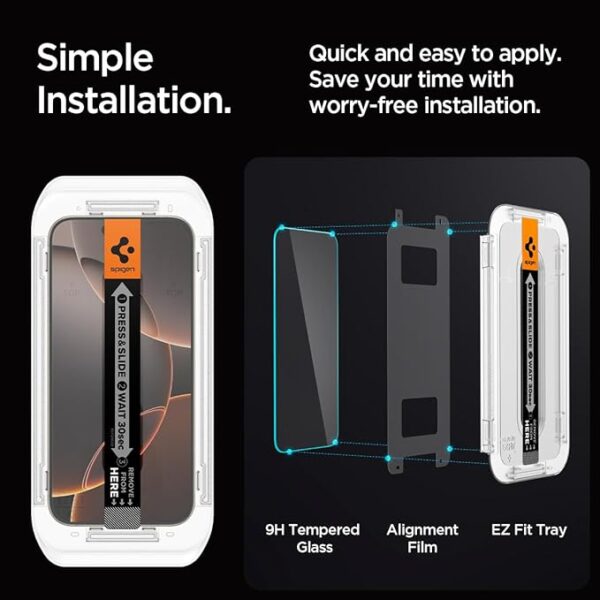 Spigen EZ Fit Tempered Glass Screen Protector Guard For iPhone 16 Pro Max - 2 Pack - Image 3